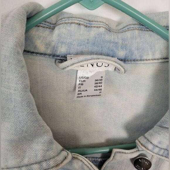 Venus Cropped Acid Wash Denim Jean Jacket Fringe Trim Grunge 90s Biker Small - Picture 5 of 14